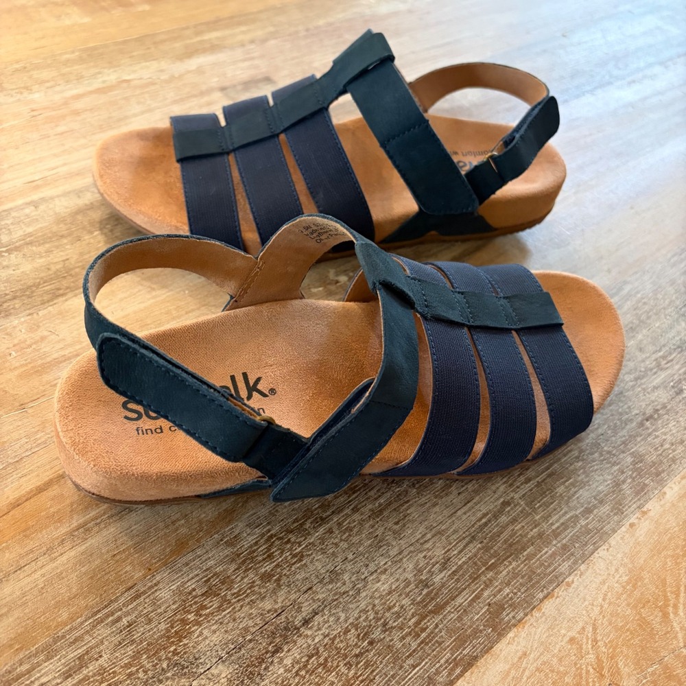 SoftWalk Navy Blue Leather Strappy Wedge Sandals S2401-483 9.5M Comfort Shoe